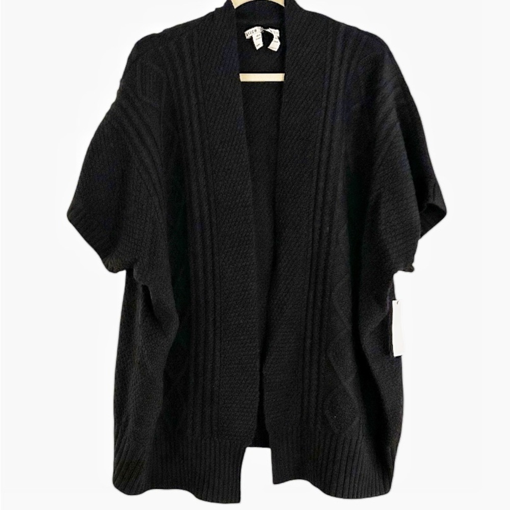 Alice + Olivia Black Open Cable Knit Short Sleeve Cardigan One Size NEW Sample